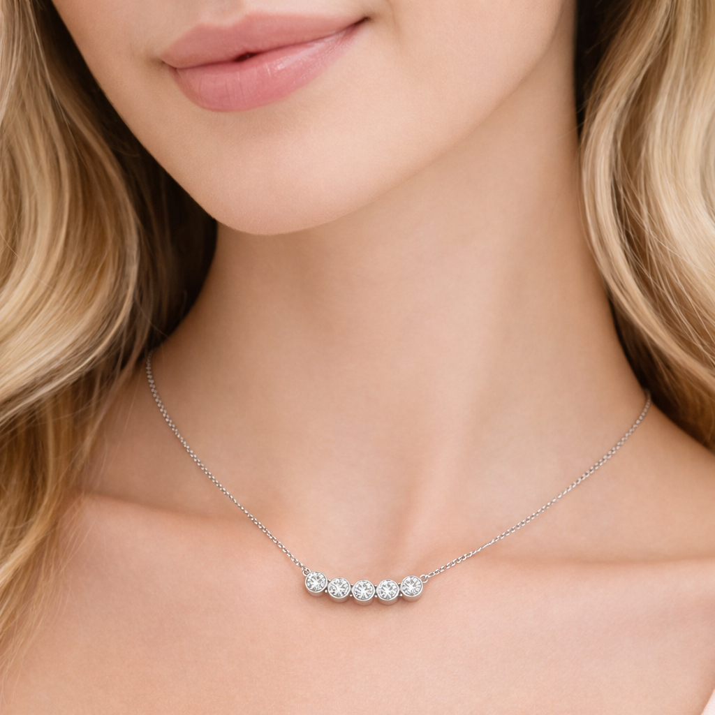 EVE |שרשרת 5 יהלומי מעבדה|כסף בציפוי רודיום