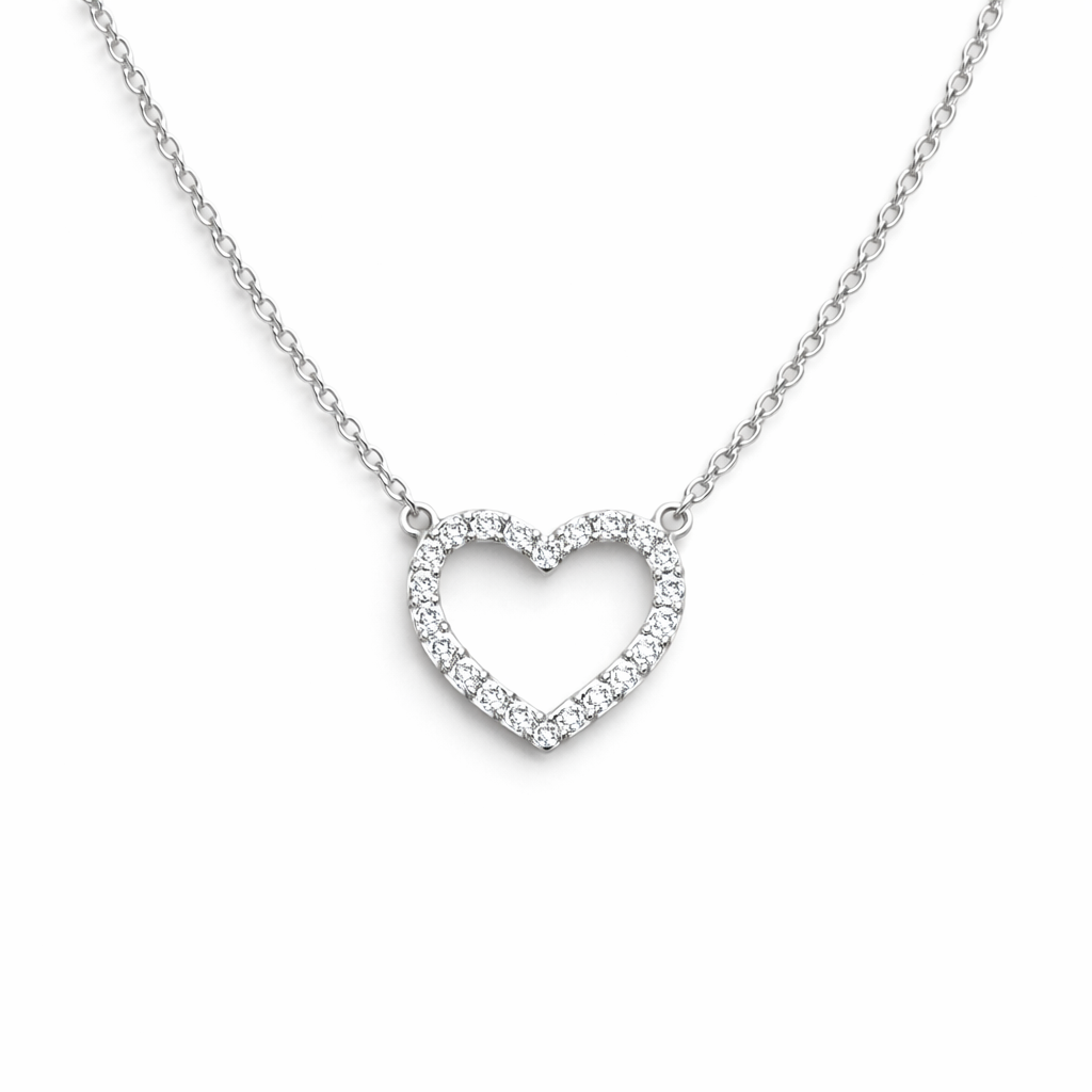 AMORE | שרשרת לב איקונית | כסף בציפוי רודיום ויהלומי מעבדה