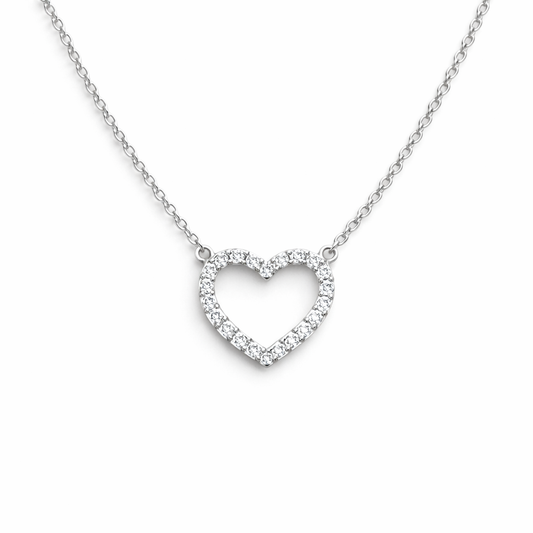 AMORE | שרשרת לב איקונית | כסף בציפוי רודיום ויהלומי מעבדה